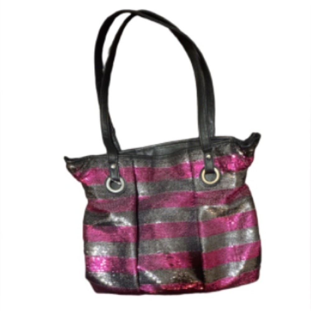 Candies Sequin Striped Pink and Black Tote Bag
